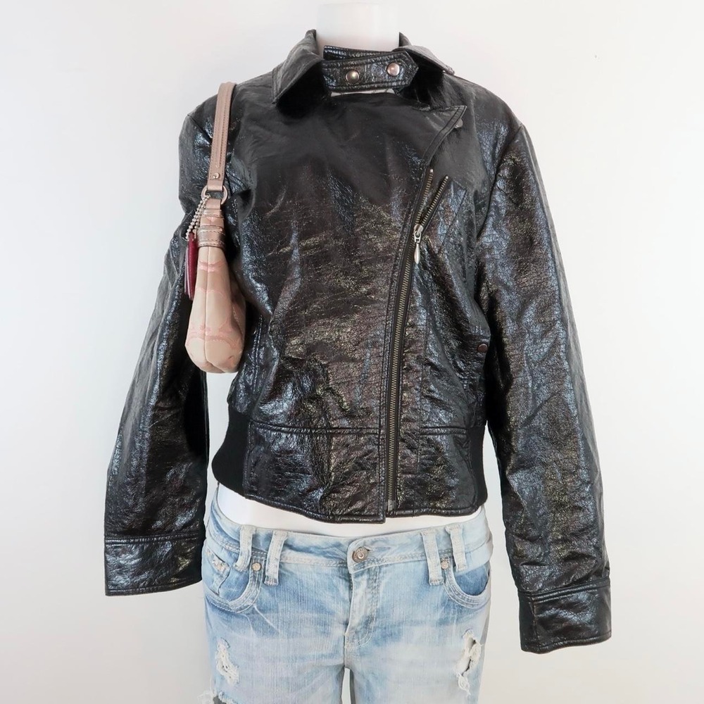 apt. 9 black distressed faux leather moto jacket y2k